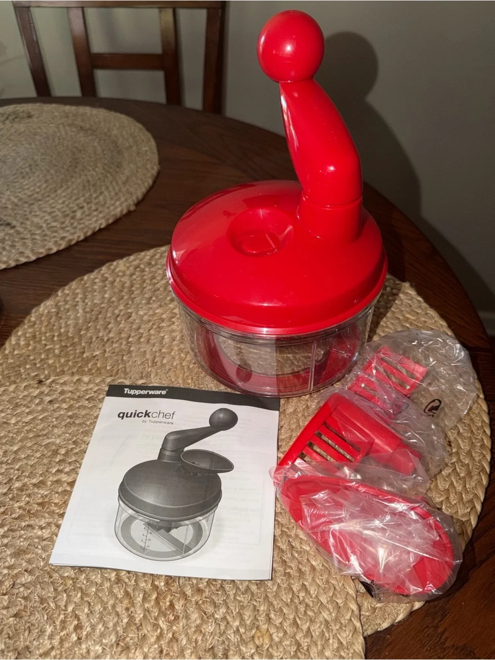 Tupperware QuickChef Manual Food Chopper in Red with Clear Bowl